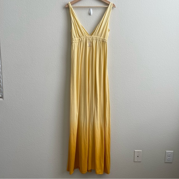 GYPSY 05 Yellow Ombre Organic Cotton V Neck Twist Strap Boho Summer Maxi Dress - Picture 8 of 13